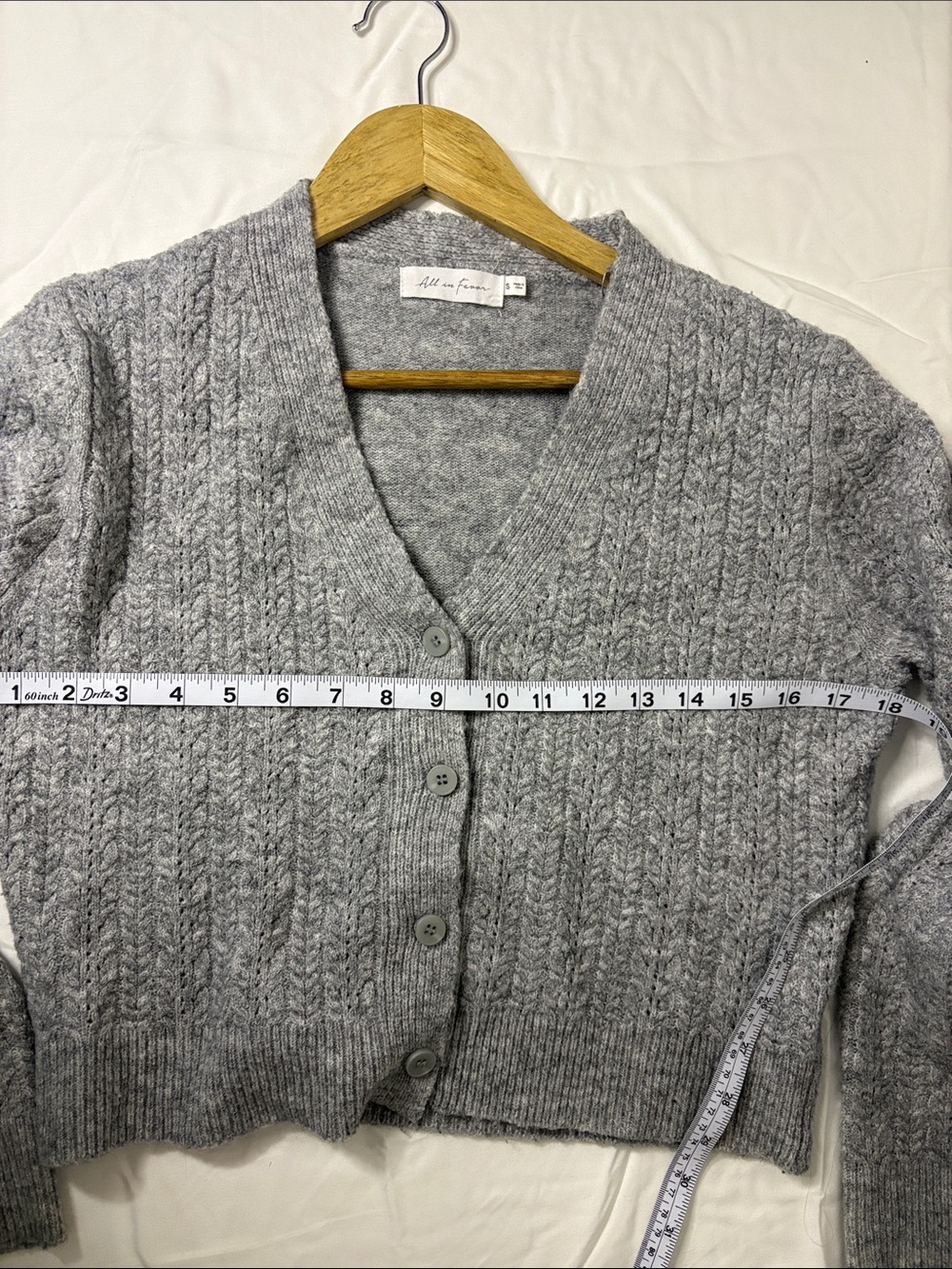 All in Favor Gray V-Neck Cropped Button Cardigan - Picture 5 of 9